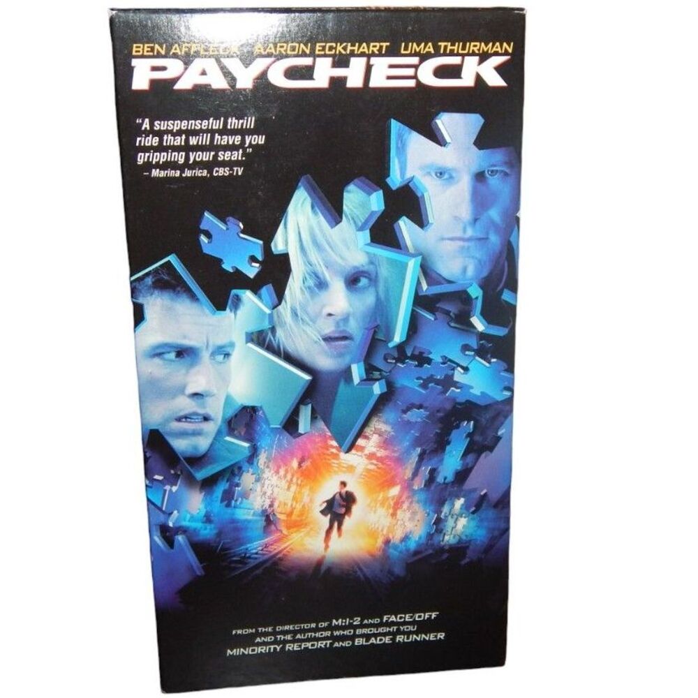 PAYCHECK vintage 2004 VHS movie in original paper case Ben Affleck Uma Thurman